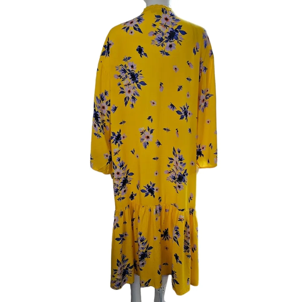 Jessica Simpson Linnea Yellow Floral Print Tiered Peplum Midi Topper Size Large - Image 5