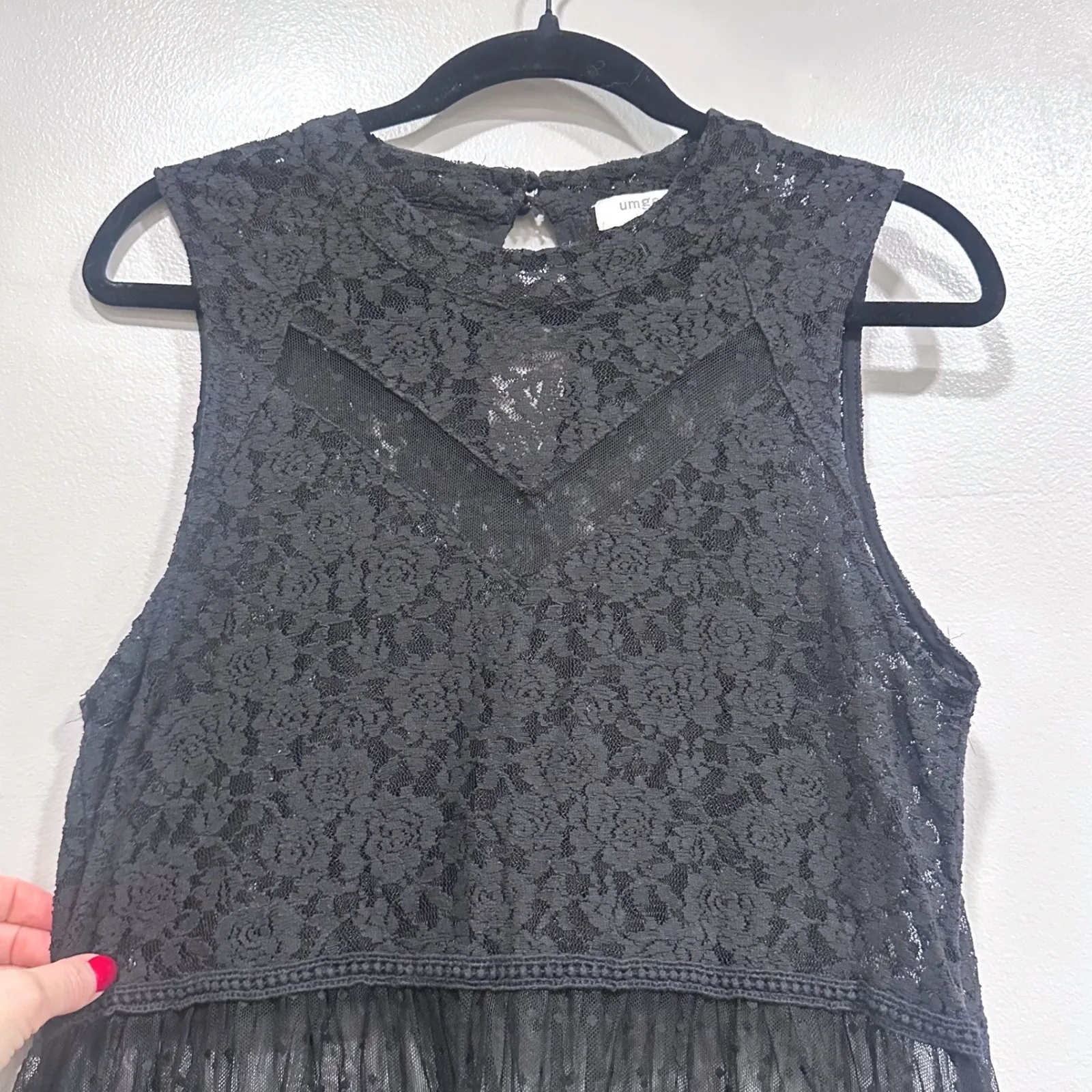Umgee Black Lace Tiered Tulle Ruffle Tunic Top Size M Sheer Dark Romantic Goth Size M - Image 5