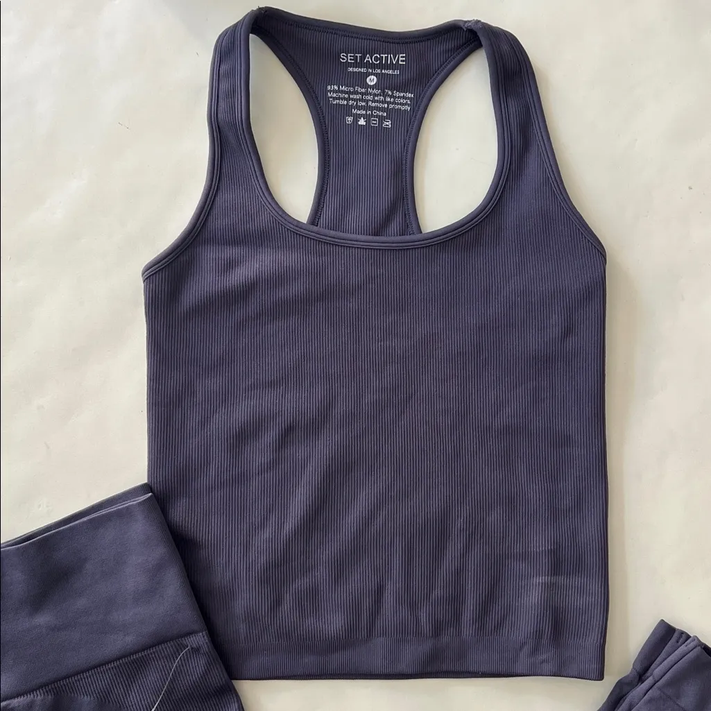 SET ACTIVE 2 PIECE WORKOUT SET -Elevate Tank & Seamless Leggings Galaxy Purple M - Image 3