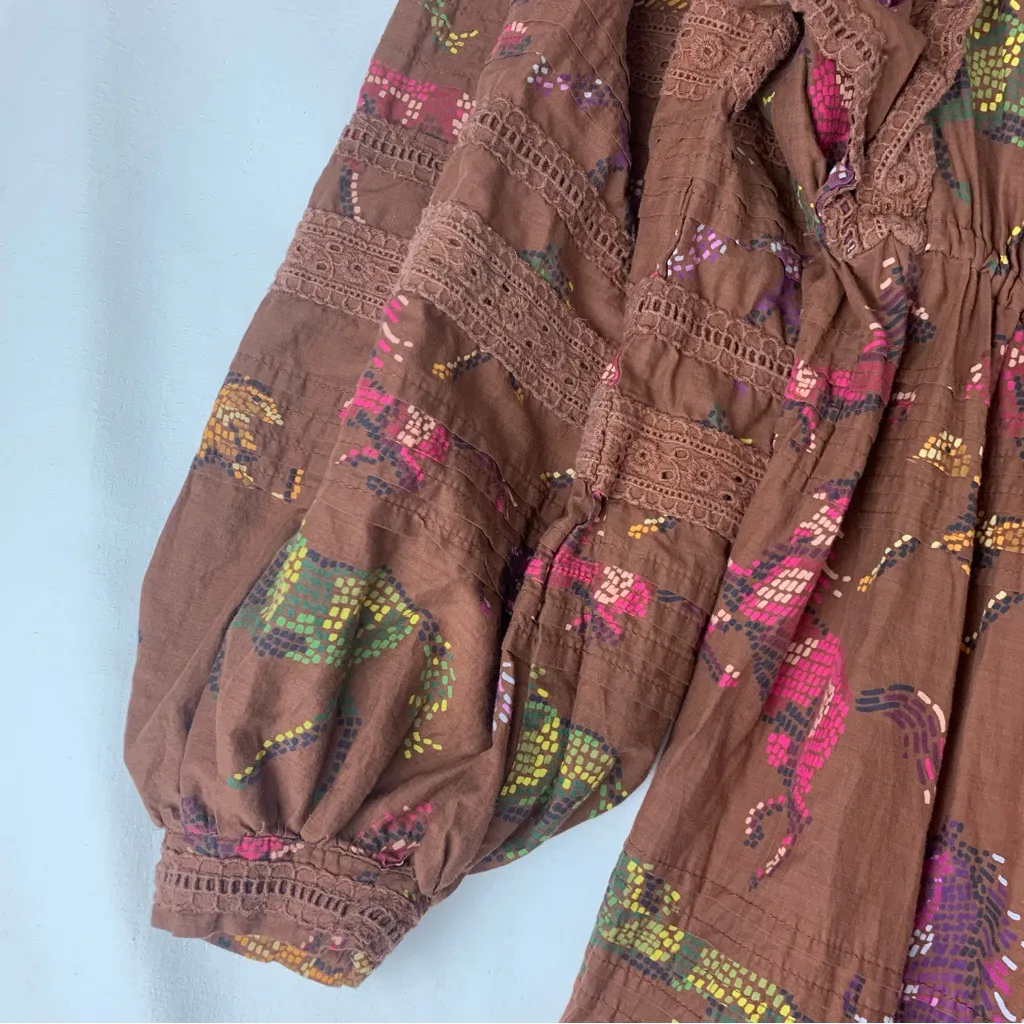 FARM Rio size small dotted horse maxi Brown puff Long Sleeve Dress - Image 14