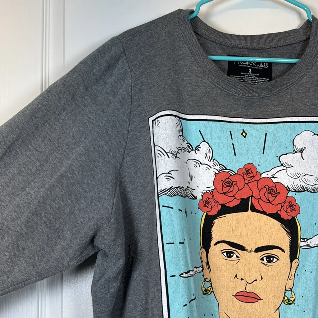Frida Kahlo Gray Sweater Japanese Streetwear Size 3/3X EUC #2525 - Image 3