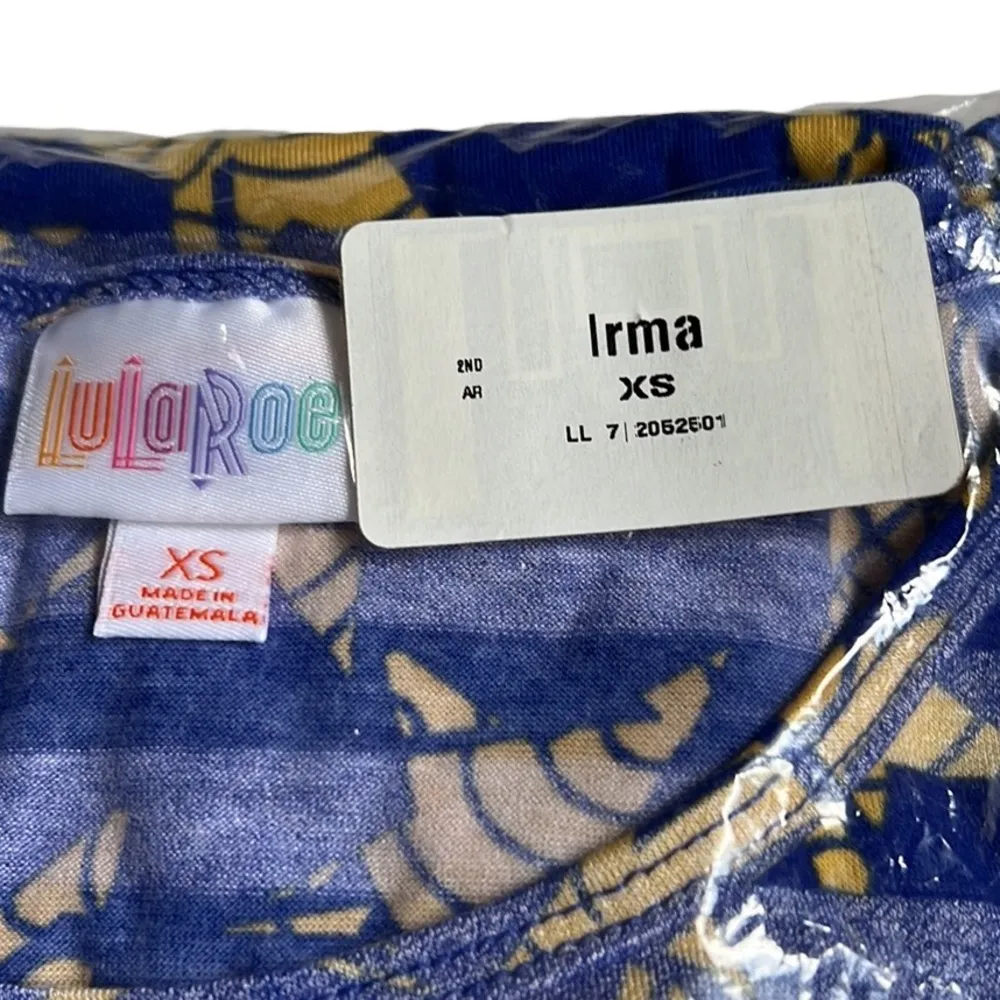 LuLaRoe Blue Striped Irma Top Yellow Starfish New in Package Size XS - Image 5