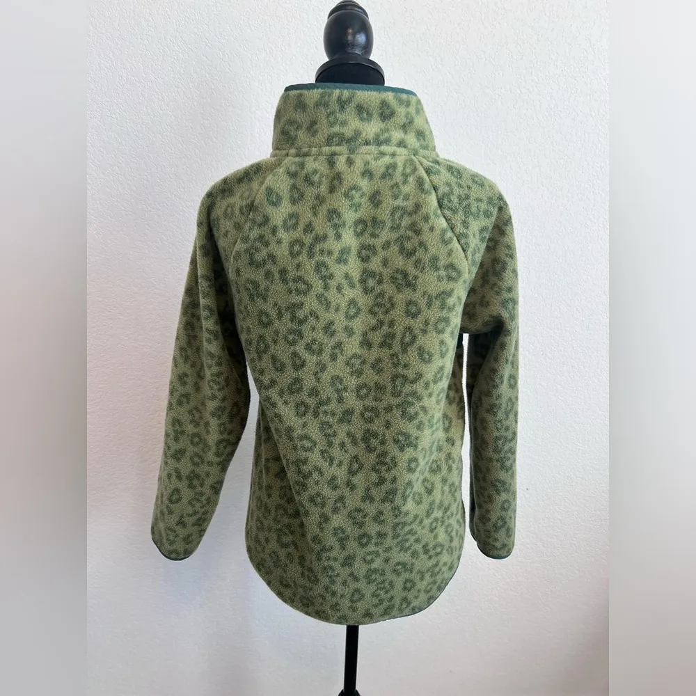 J. Crew Sherpa Fleece Quilted Snap Loden Green Leopard Print Size XS - Image 4