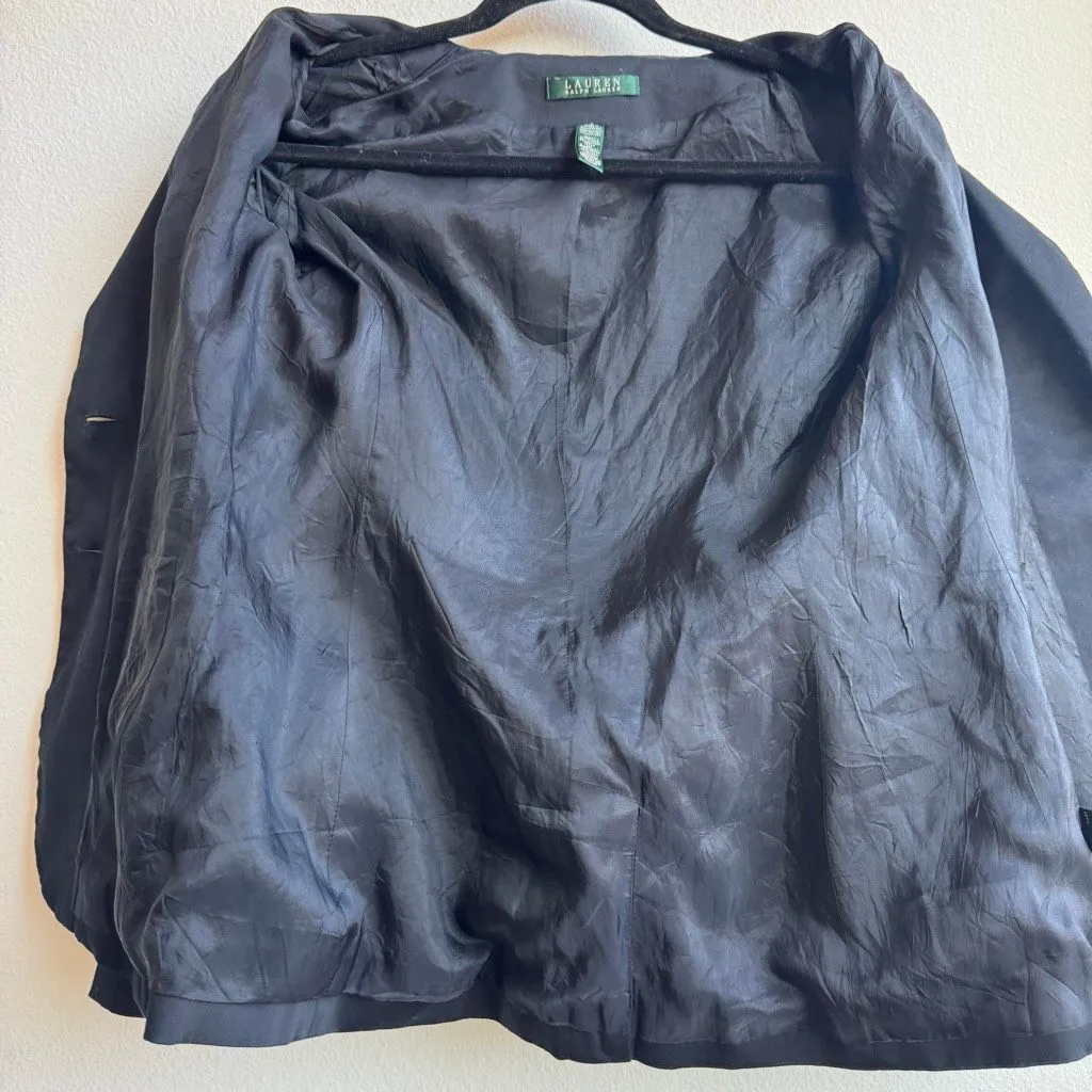 Ralph Lauren Black Monogram Crest Preppy Two Button Blazer Size 4 Small Cotton - Image 5