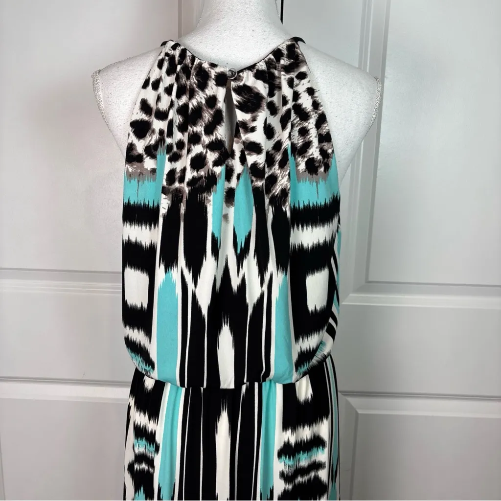 London style geometric and animal/abstract print halter neck maxi dress size 12 - Image 8