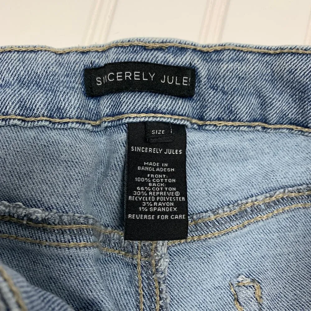 Sincerely Jules Distressed Light Wash Raw Hem Distressed Jeans Sz 29 - Image 5