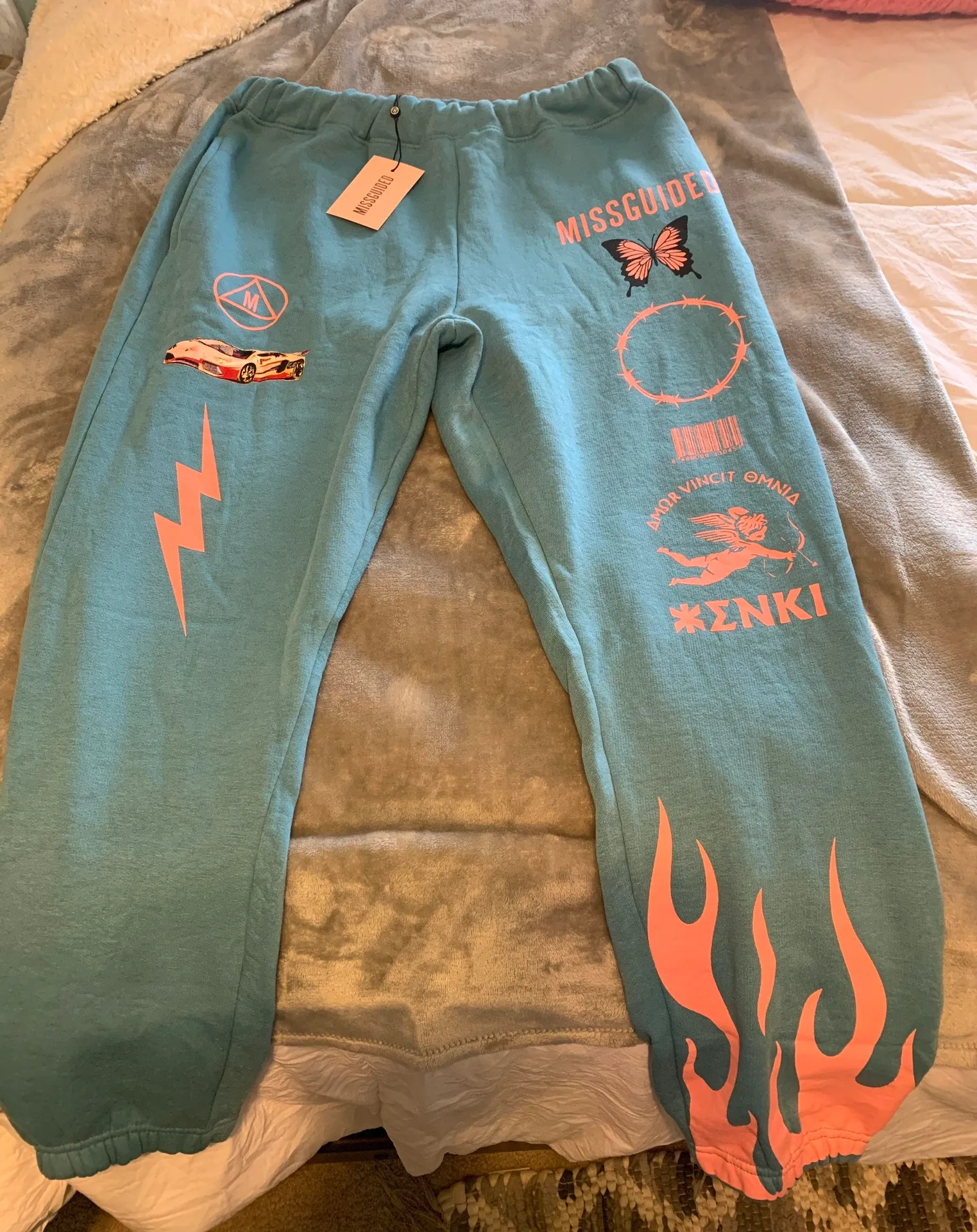 Missguided blue butterfly oversized jogger sweatpants - Image 2