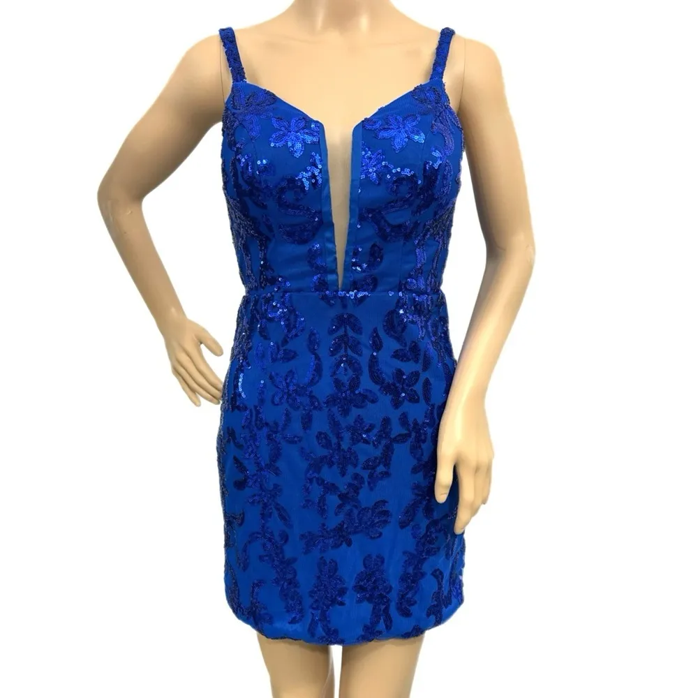 EAST COAST BELLA Royal Blue Sequin Cocktail Dress Corset Back Mini Women’s Sz 2 - Image 11