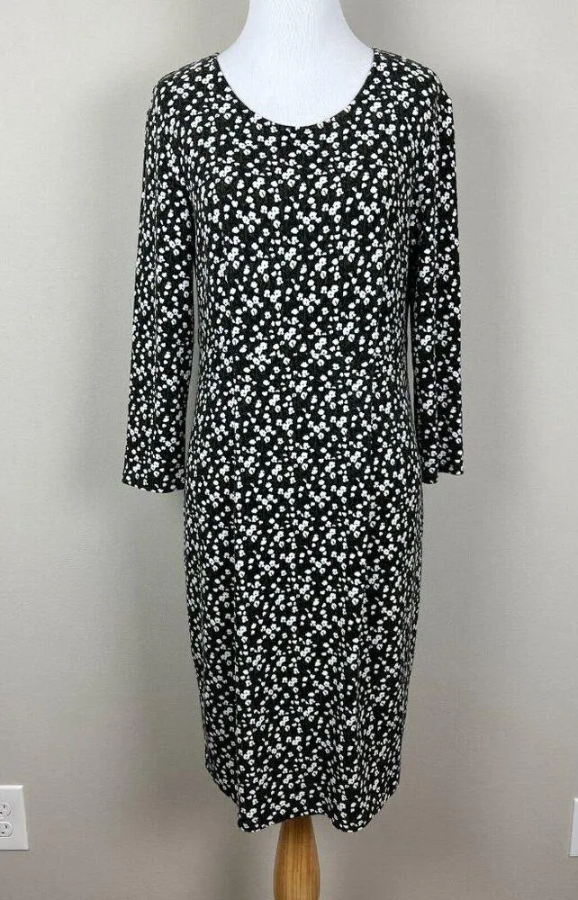 Max Mara Weekend Dress Womens Medium Black Green Floral Sheath Stretch Knit Knee - Image 16