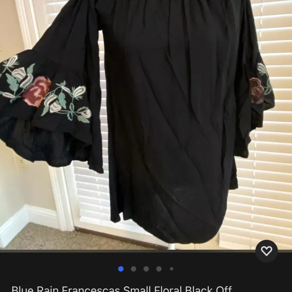 Francesca’s Blue Rain Off The Shoulder Embroidered Bell Sleeve Blouse. Size S - Image 6