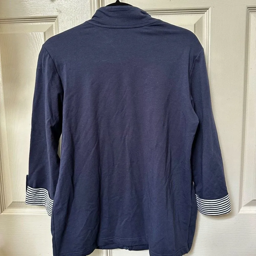 Karen Scott navy and white zip up jacket - Image 9