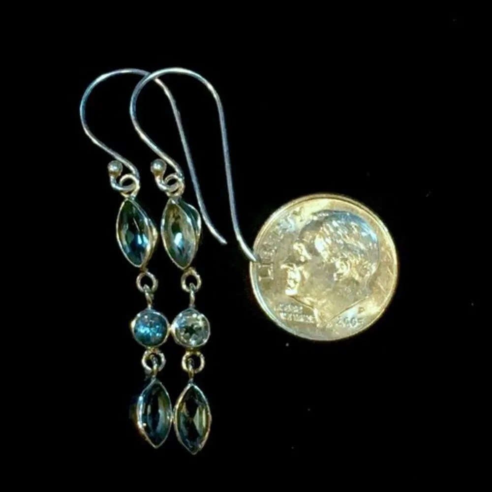 SAMUEL B Faceted Blue Topaz Sterling Silver Triple Drop Earrings - Image 4