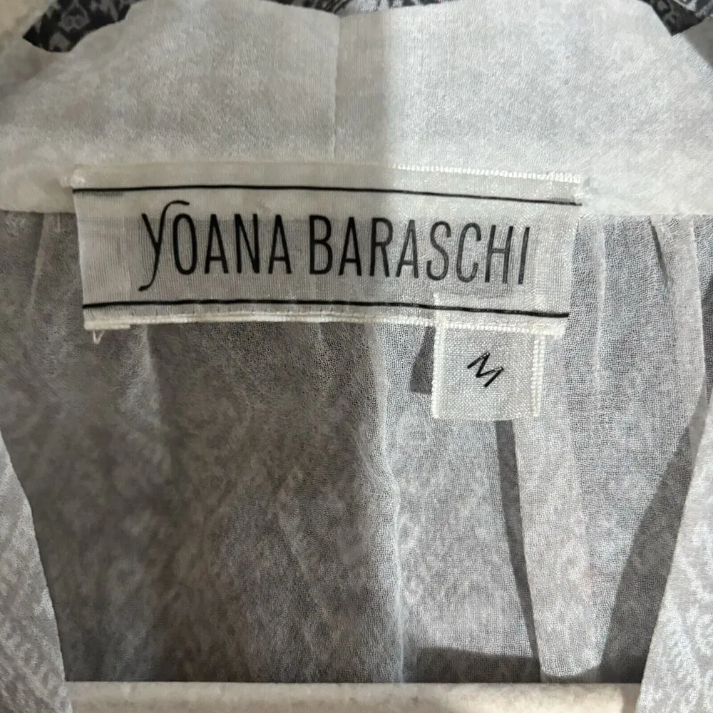 Yoana Baraschi Womens Medium Multicolor Boho Print Sheer Surplice Smocked Blouse - Image 7