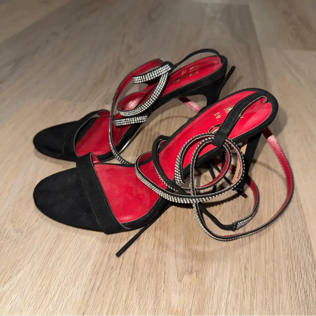 Mix No. 6 Black & Red Strappy Heels with Rhinestones - Size 8 - Image 2