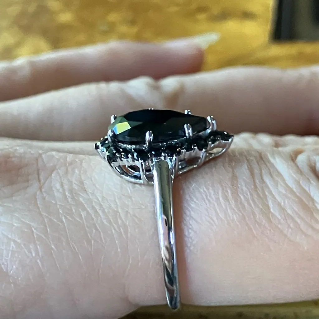 Natural Black Spinel Sterling Silver Ring Size 8 - Image 3