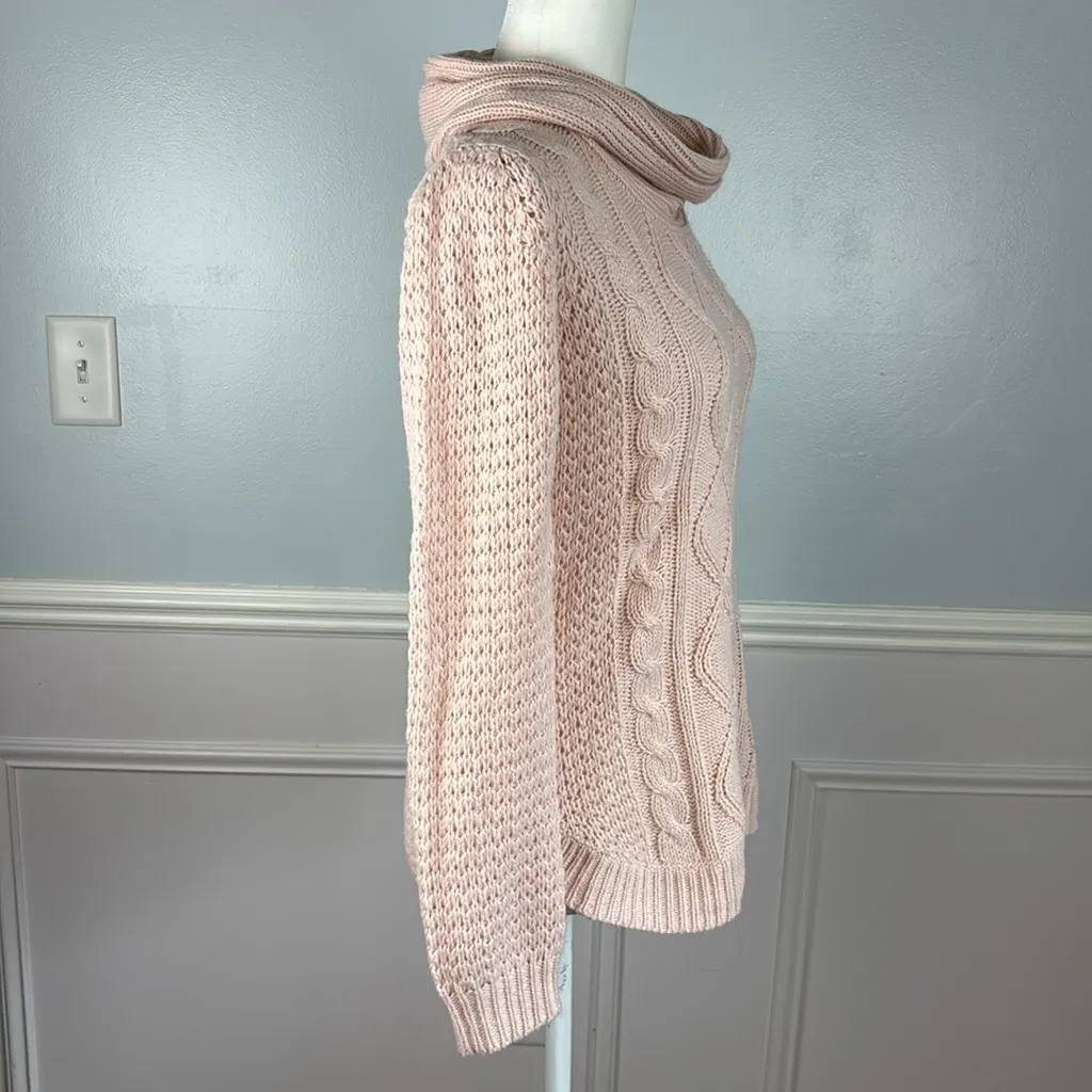 RD Style Vivica Cable Knit Cowl Neck Sweater Size S Blush Pink Fisherman - Image 5