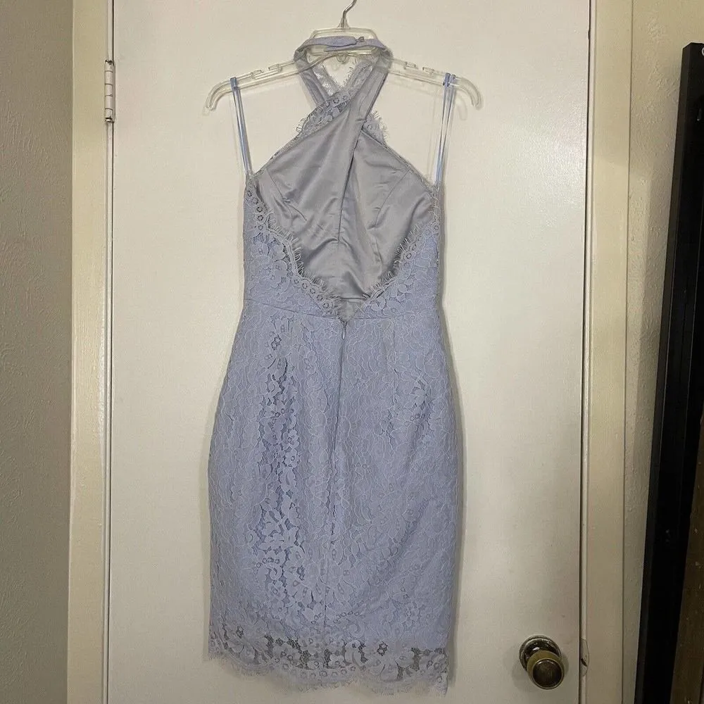 Keepsake High Roads Powder Blue Floral Lace Halter Dress open back size Small Blue - Image 4