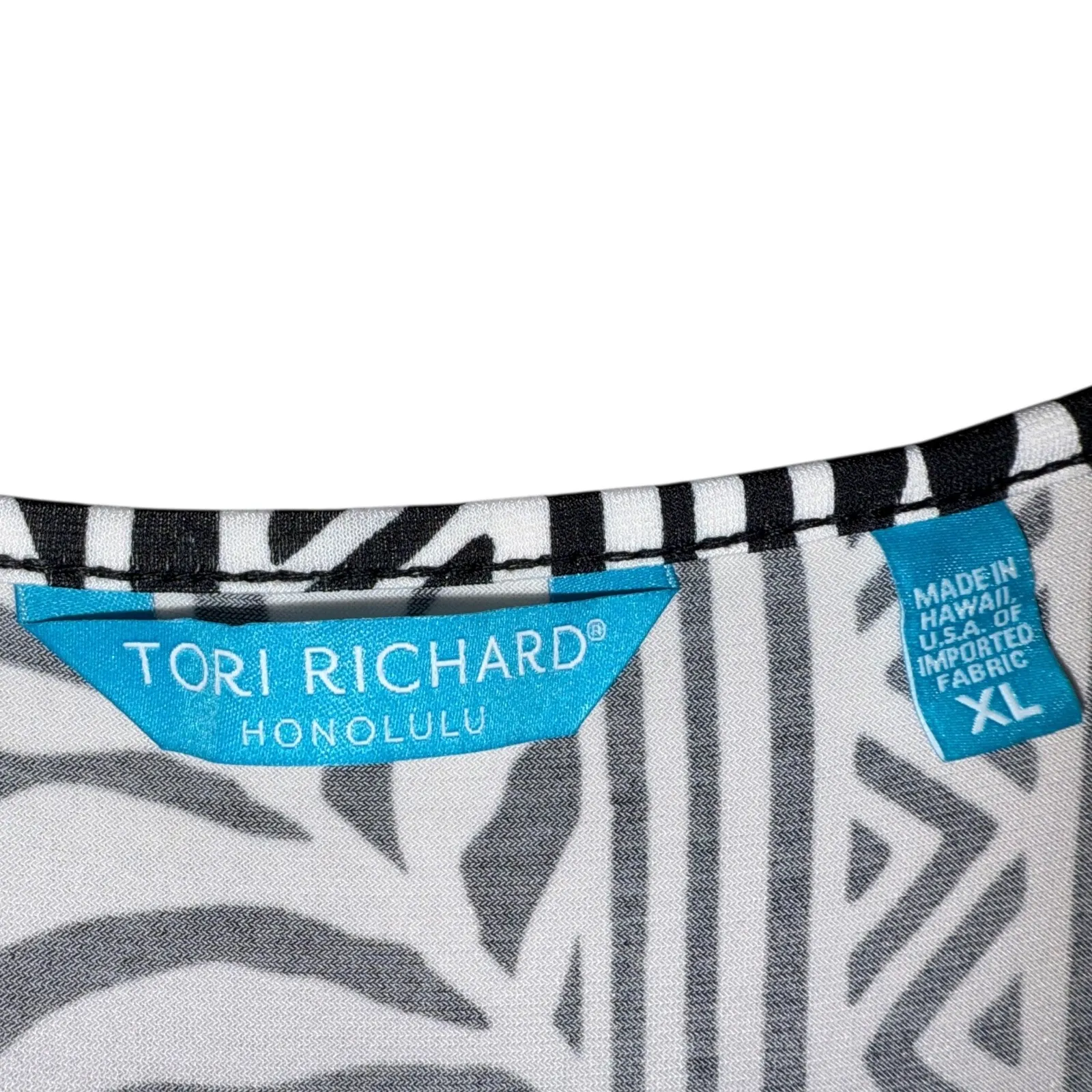 Tori Richard Honolulu Size XL Black White Tropical Maxi Dress Hawaiian Made‎ USA - Image 3