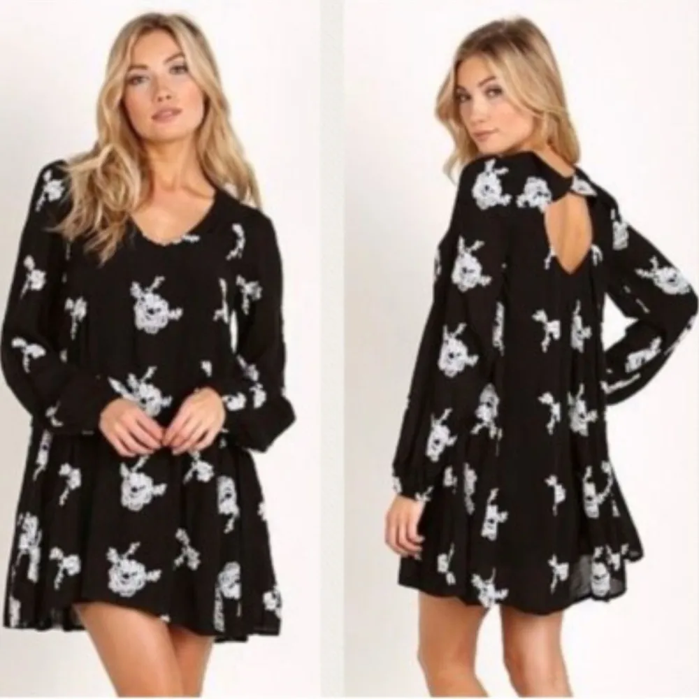 Free People Womens Austin Embroidered Boho Mini Dress Size XS Black Festival - Image 7
