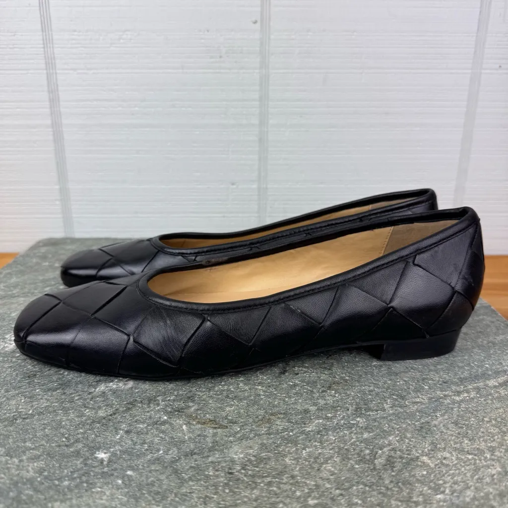 Trotters Hanny Black Leather Oversized Woven Ballet Flats Rounded Square Toe 9N Size 9 - Image 4