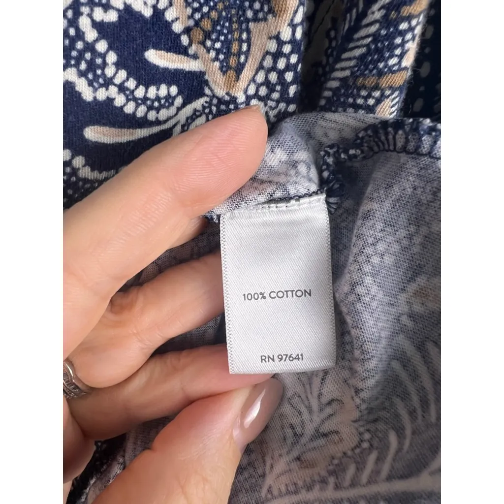 J.Jill Pure Jill Women's L Petite Navy Beige Leaf Print Short Sleeve Dress Pocke - Image 3