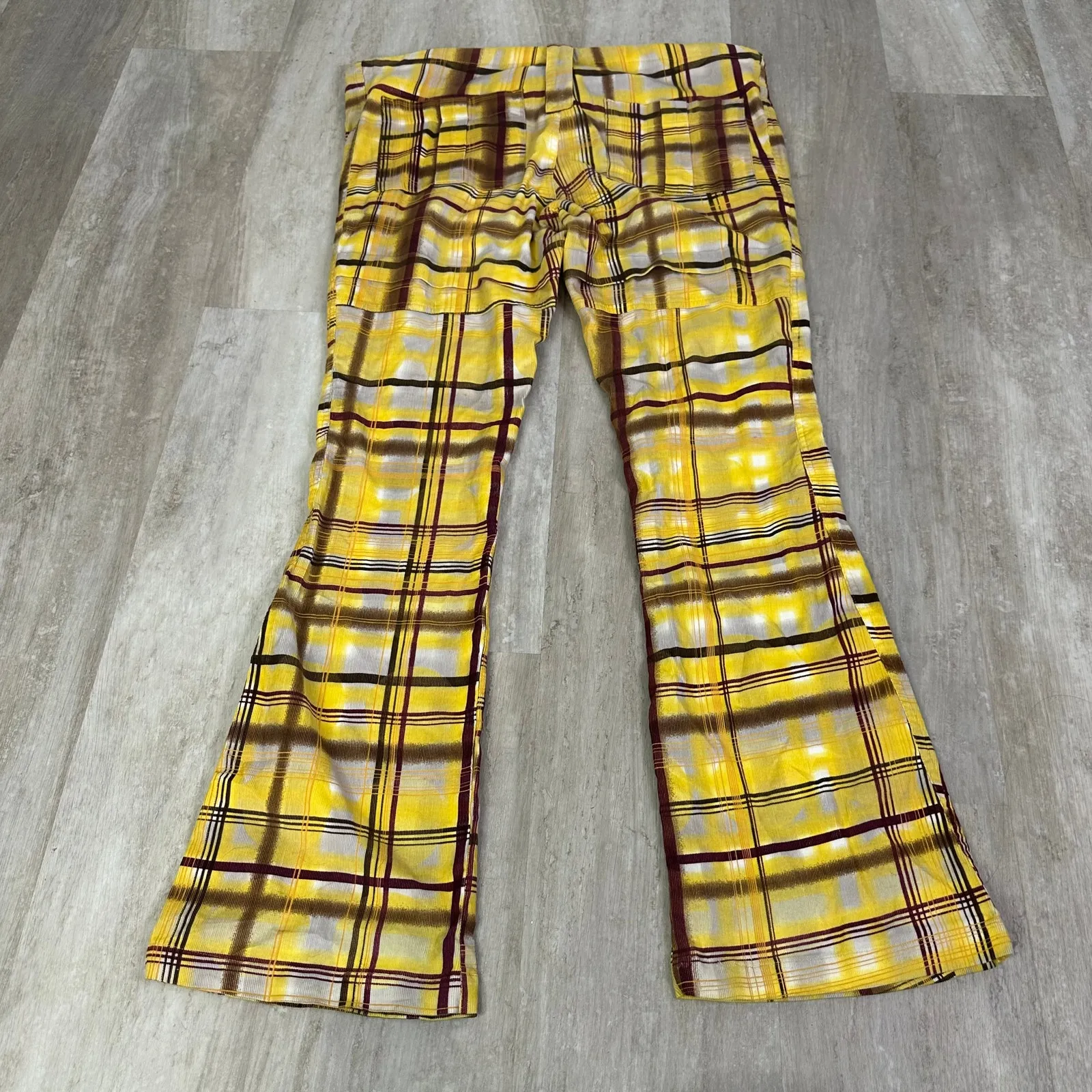 Farm Rio Yellow Plaid Low Rise Flare Pants Y2K Women’s US Small - Image 9