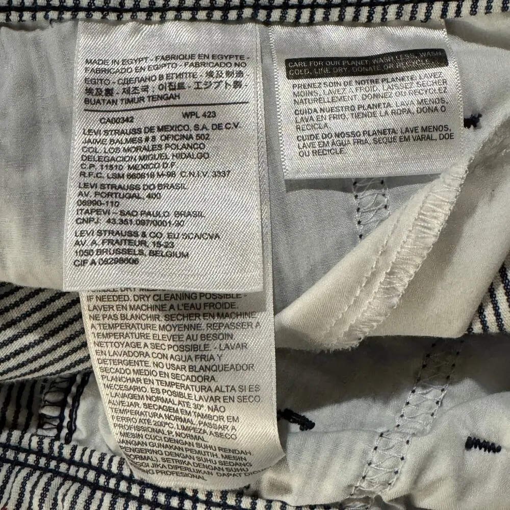 Levi’s SZ W27 Cuffed Shorts Striped Zip-Fly Mid-Rise Pockets White Blue - Image 7