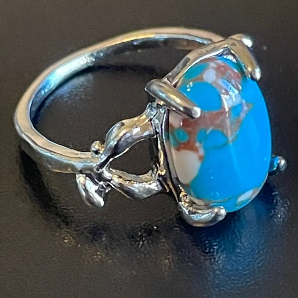 Mixed 3 color gemstone S925 silver ring size 8.5 Blue - Image 2