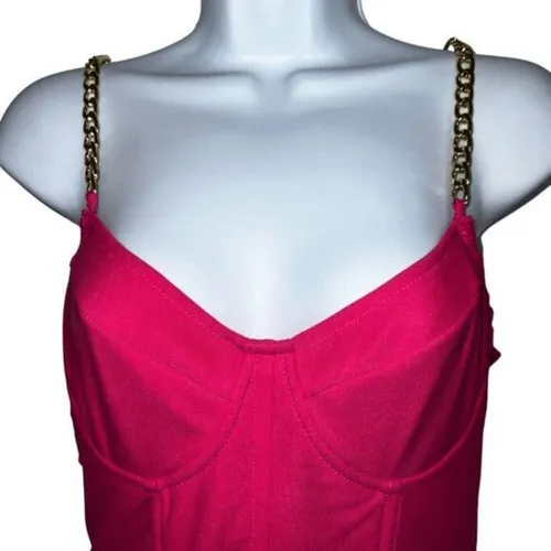 PRETTYLITTLETHING Hot  Pink Corset Chain Strap Bodycon‎ Dress NWT Size 6 - Image 3