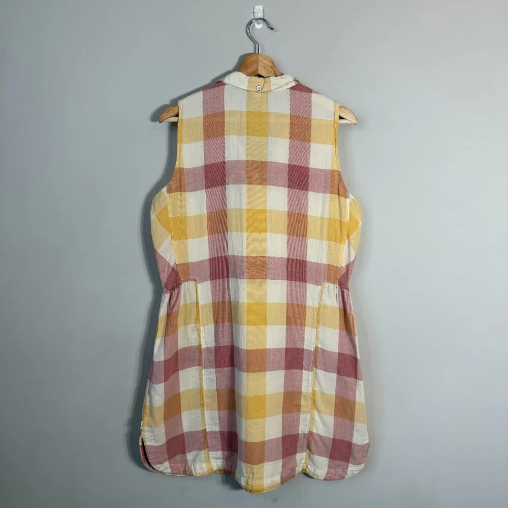 Woolrich Organic Cotton Plaid Collared Mini Dress Women's L Red Yellow Outdoors - Image 3