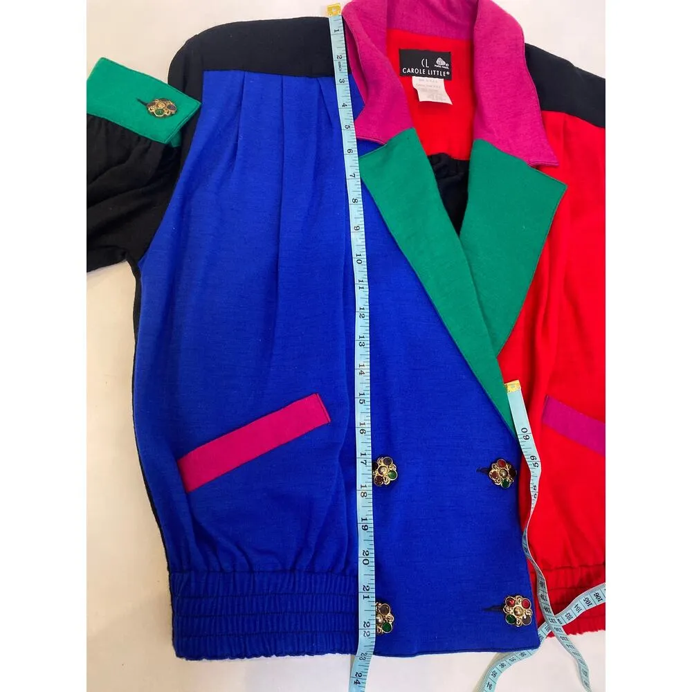 Carole Little Colorblock Lightweight Merino Wool Blazer Jeweled Buttons NWT Sz 4 - Image 13