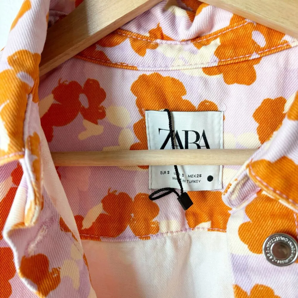 Zara Cropped Denim Floral Jacket Top - Image 2