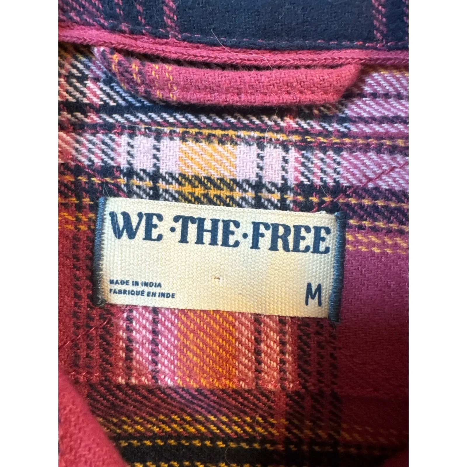 NWOT WE THE FREE Pink Plaid Embroidered Flannel Shirt Women's Size M - Image 5