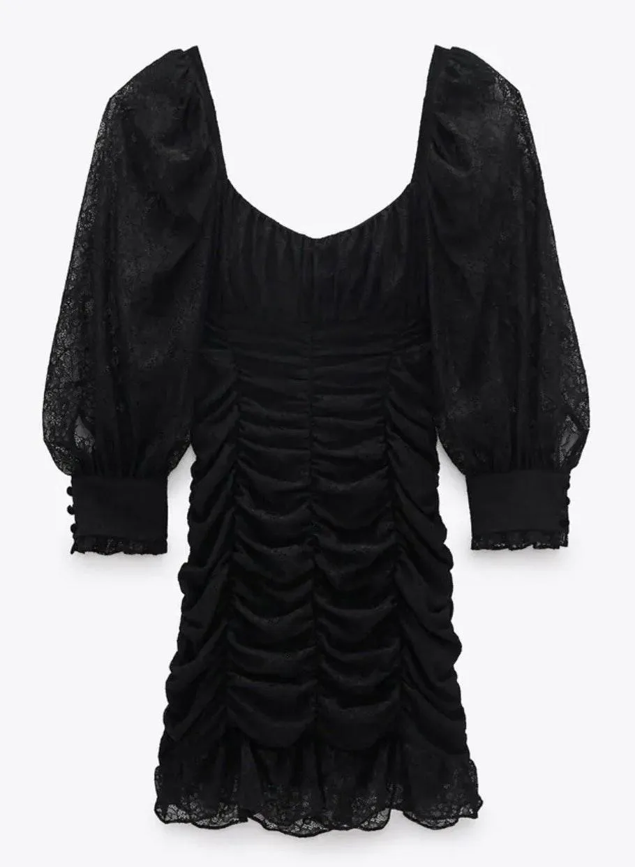 NWT Stunning  Black Draped Dress With Lace - Image 4