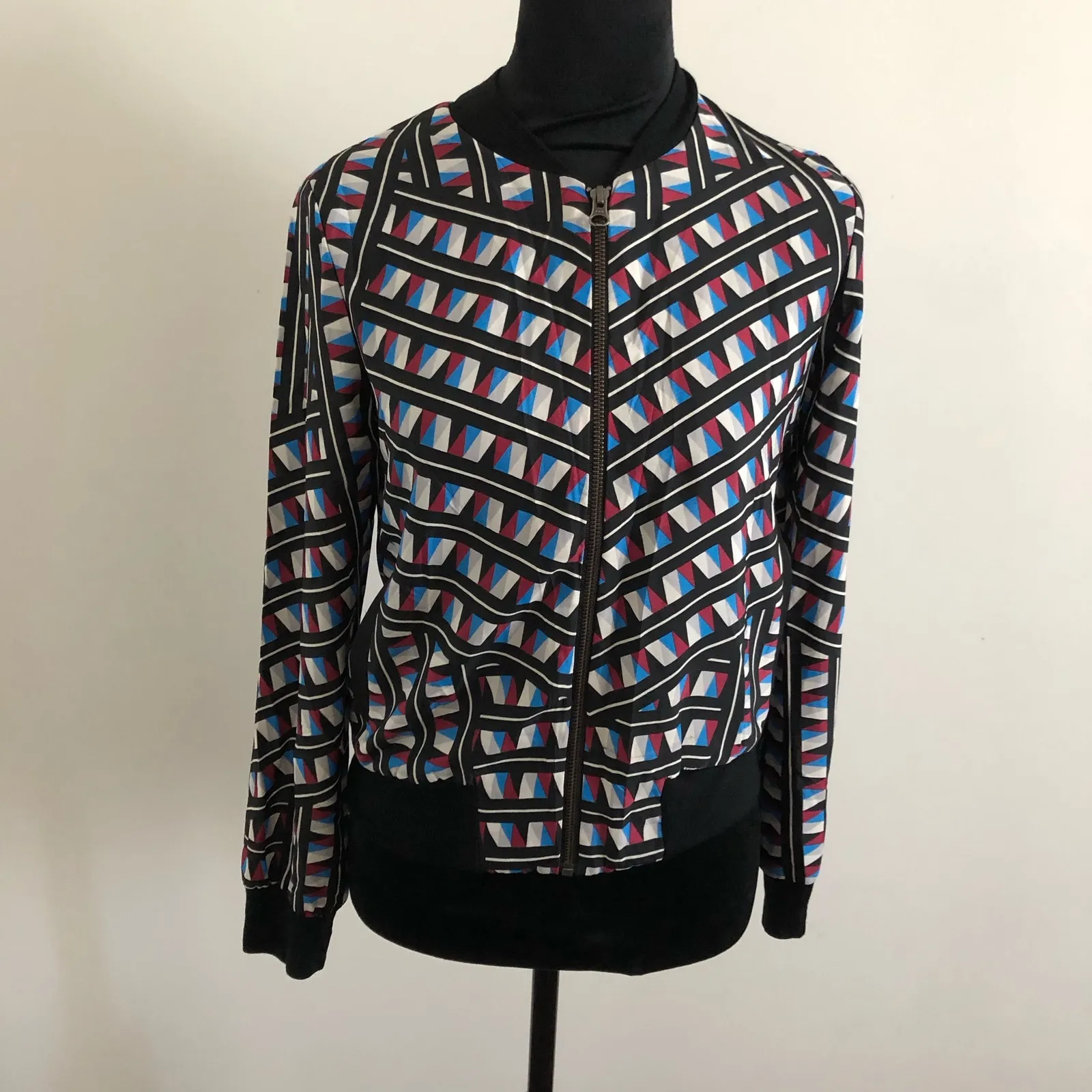 Three Eighty Two Women's Geometric Print Bomber Jacket XS, NWT, Black Multicolor - Image 2