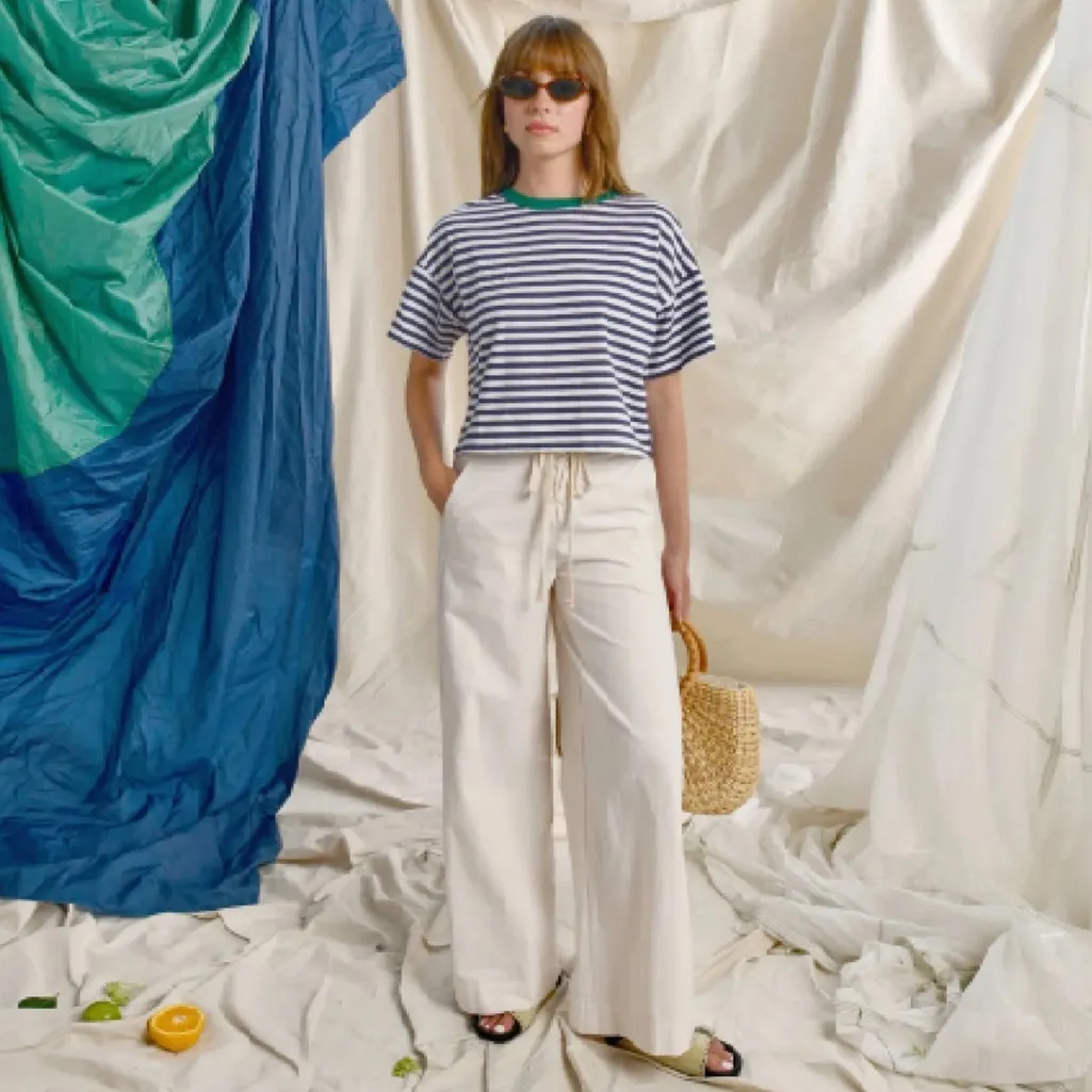 Sundry Lace Up Wide Leg Pants Beach Coastal Resort Cotton Oyster NWT $138 Sz XS - Image 3