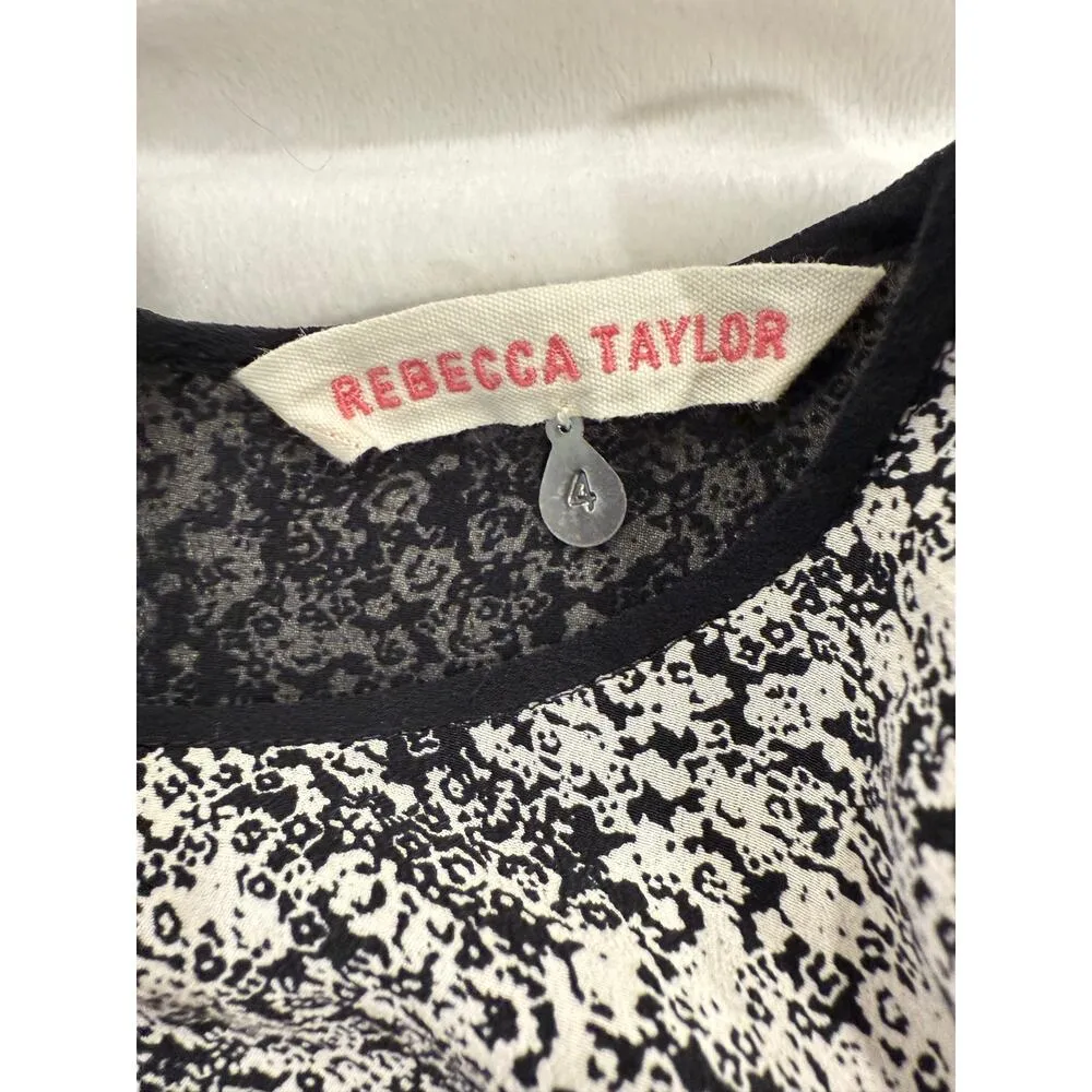 Rebecca Taylor Short Sleeve Ombre Floral Print 100% Silk Top Black Women Size 4 - Image 5
