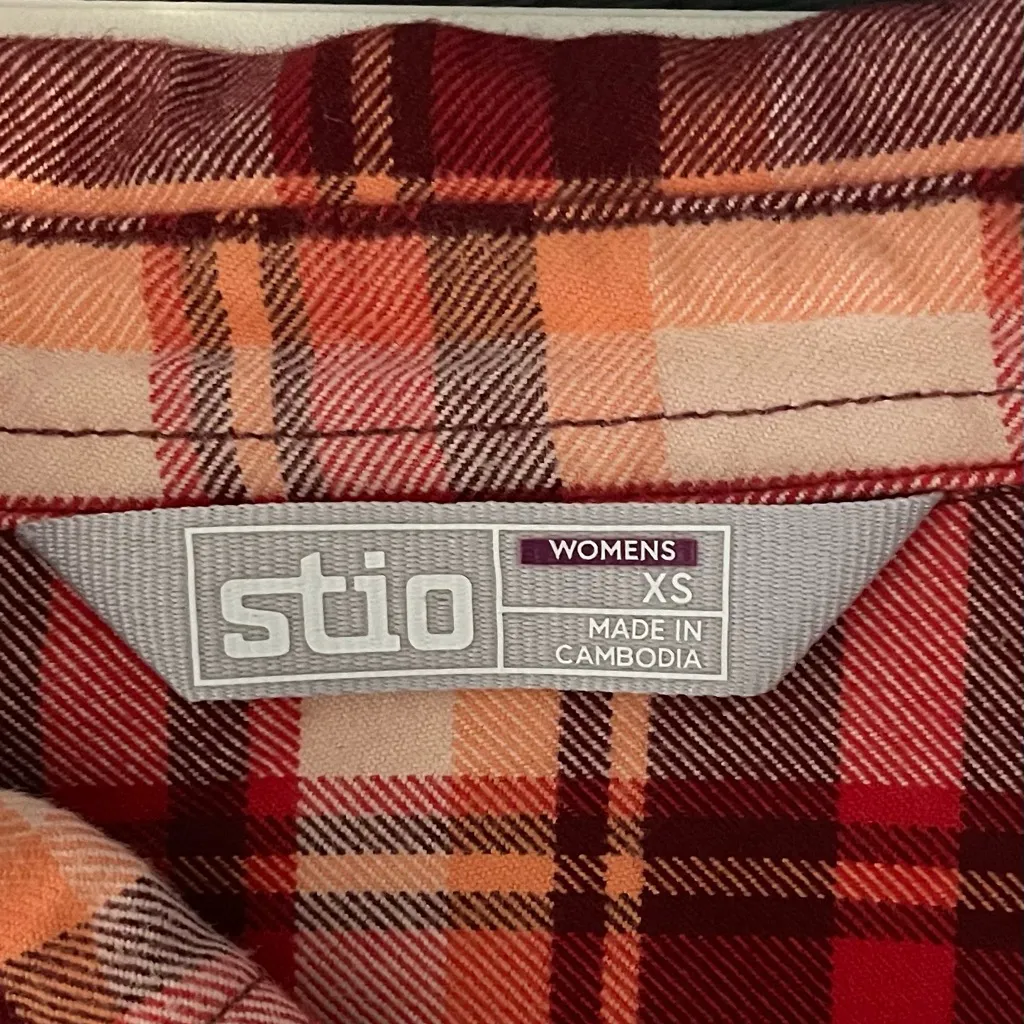 Stio Women’s Willow Flannel Shirt Red Orange Plaid Size XS - Image 7