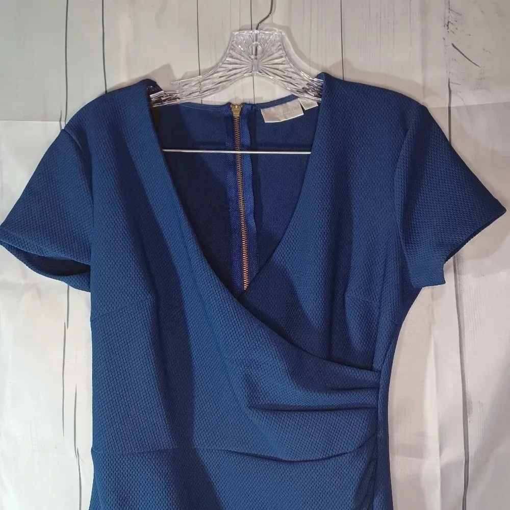 Bisou Bisou v-neck faux wrap asymmetrical blue dress - Image 2