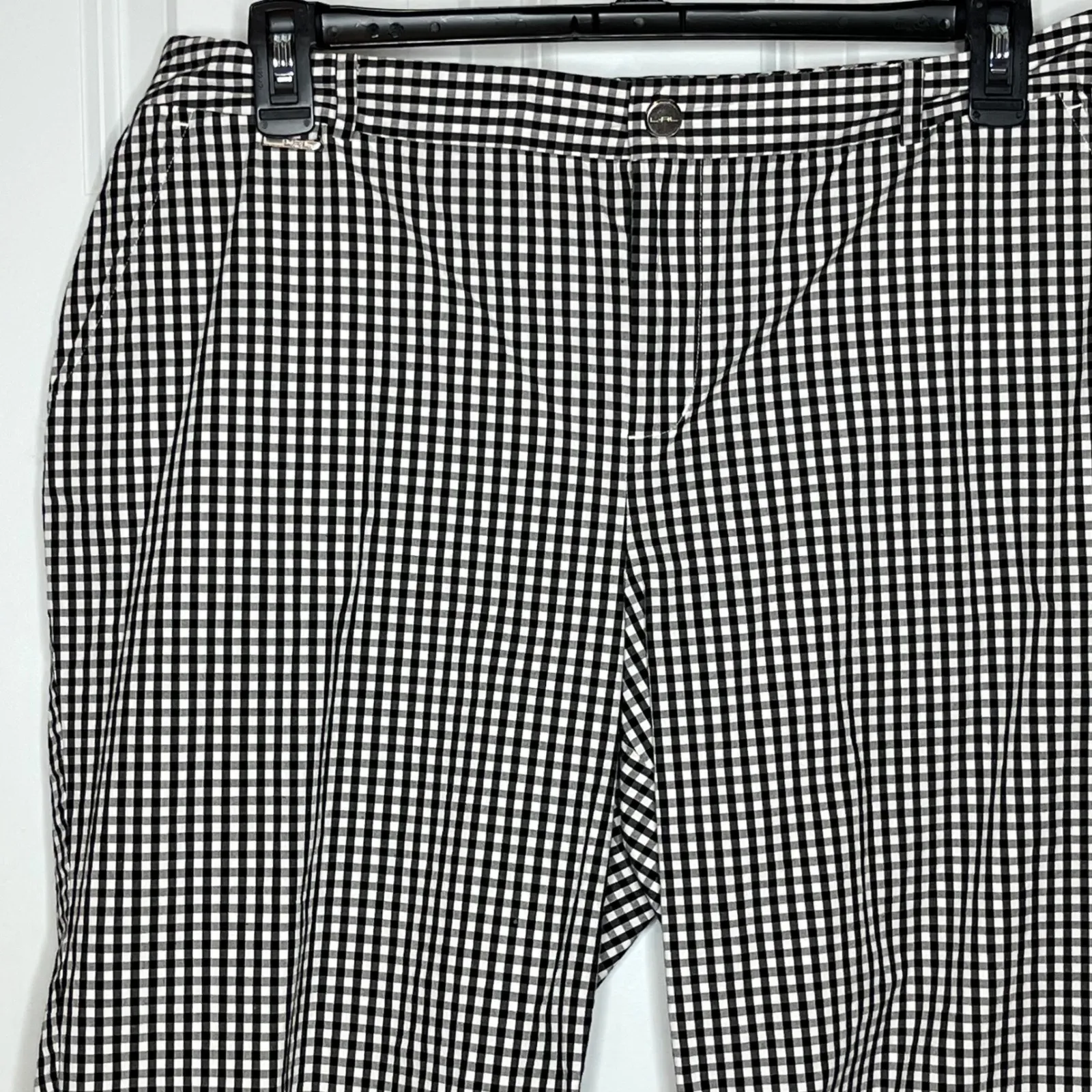 Lauren Ralph Lauren Gingham Bermuda Shorts Plus Size 16W Black White Casual Golf - Image 3