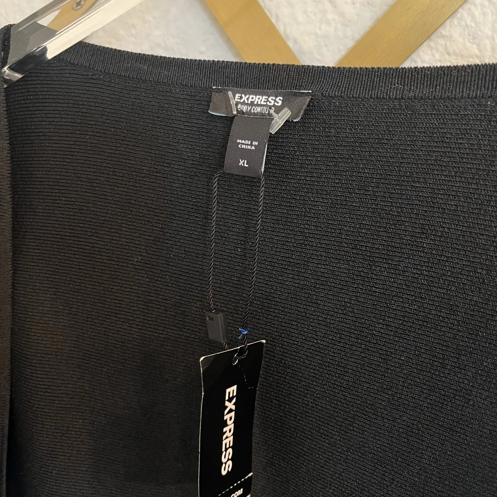 NWT Express Body Contouring Black Sweetheart Neck Ruffle Fit & Flare Dress XL - Image 7