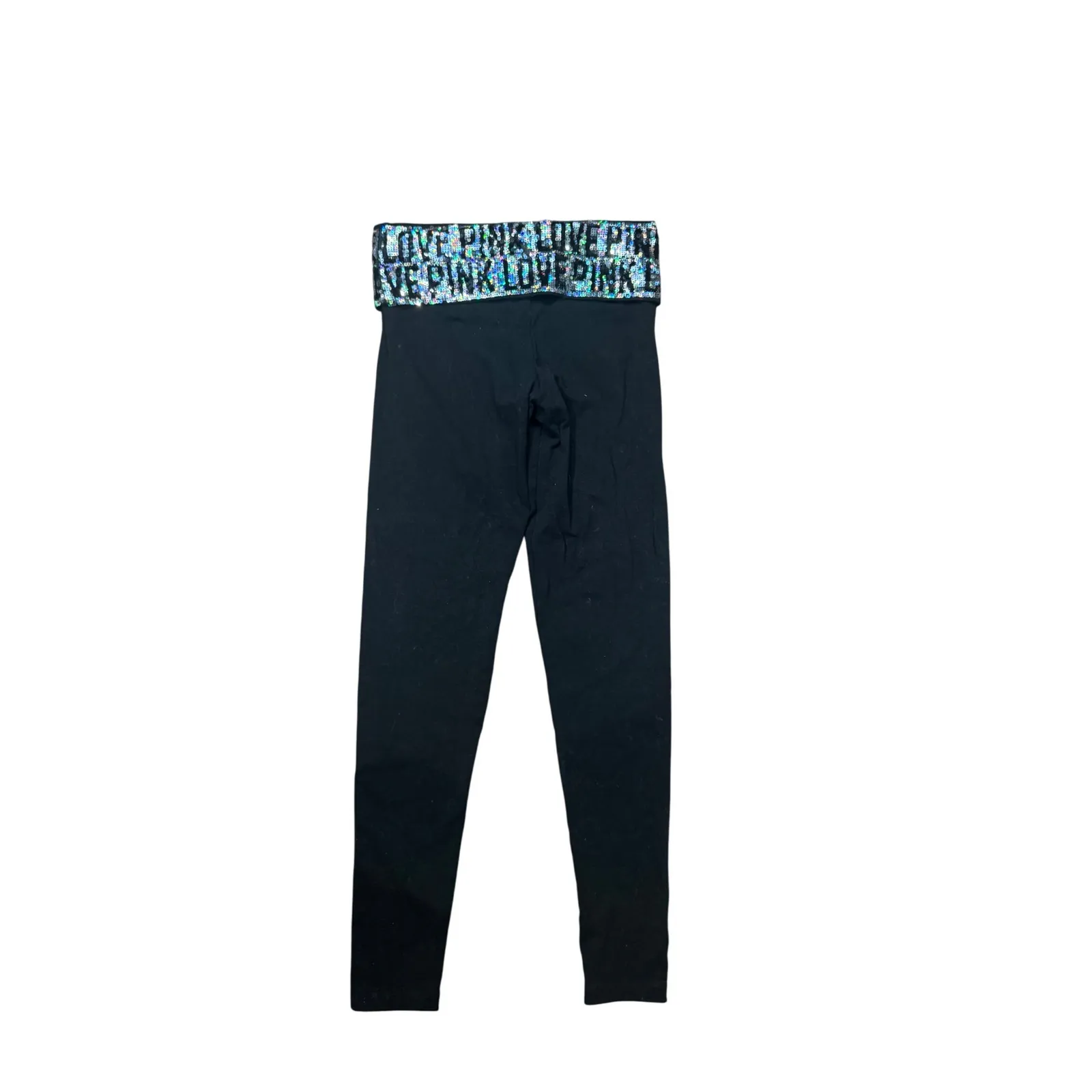 Vintage 2010s PINK Victoria's Secret Sequin Yoga Pants Foldover Waist Black S Size undefined - Image 2