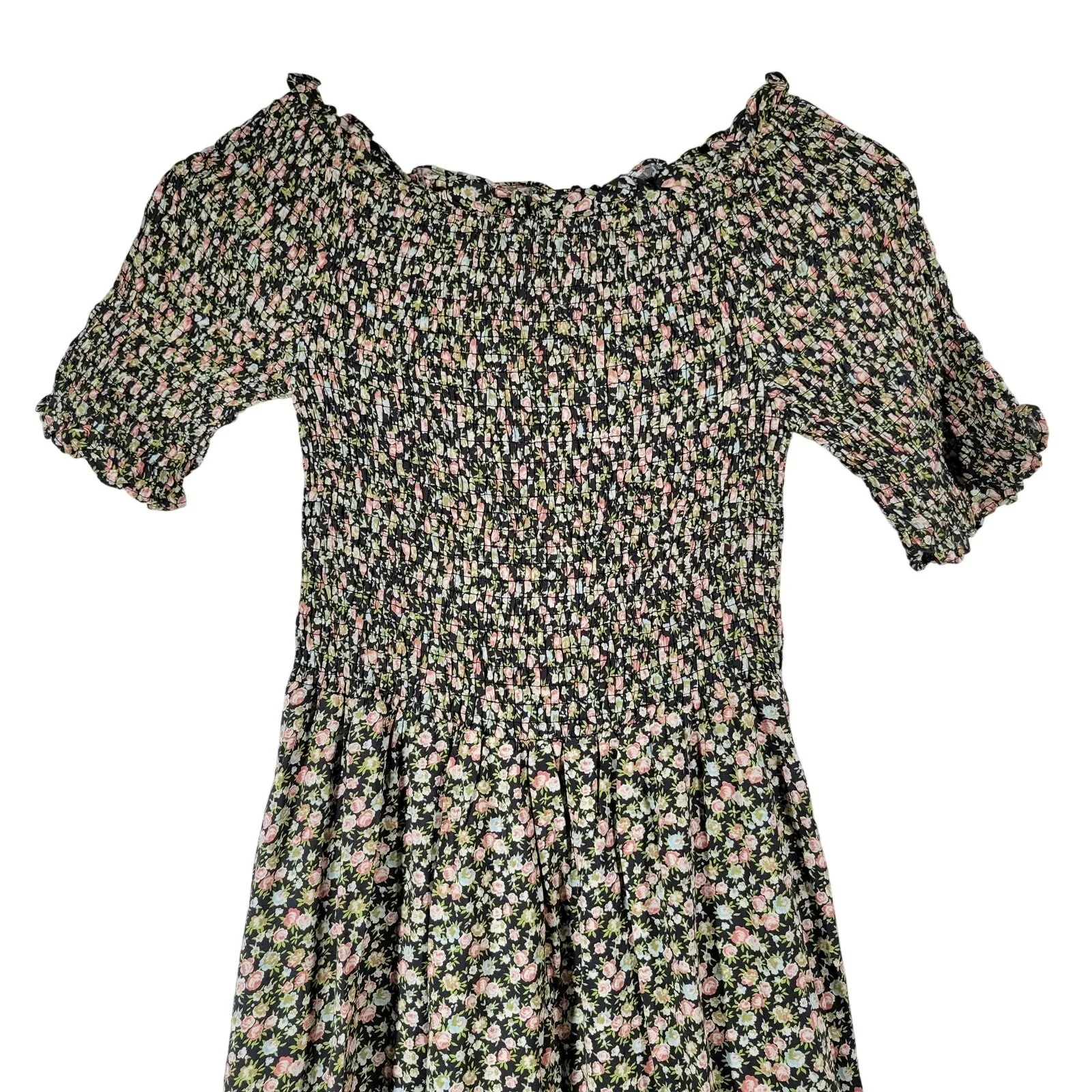 Dress Forum Smocked Floral Maxi Dress Off Shoulder Ruffle Short Sleeve S NWT‎ - Image 5