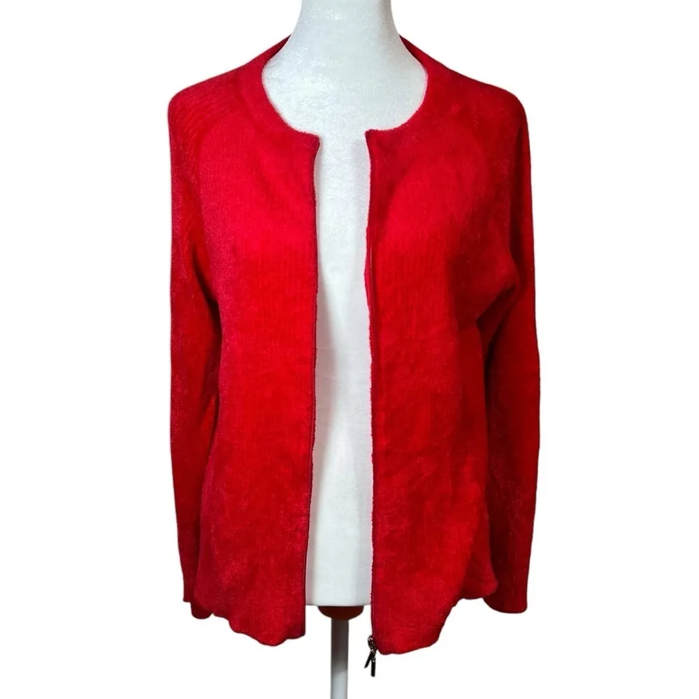 VTG C.B. Collections Red Chenille Cardigan Sweater Soft Full Zip Womens Sz Large - Image 2