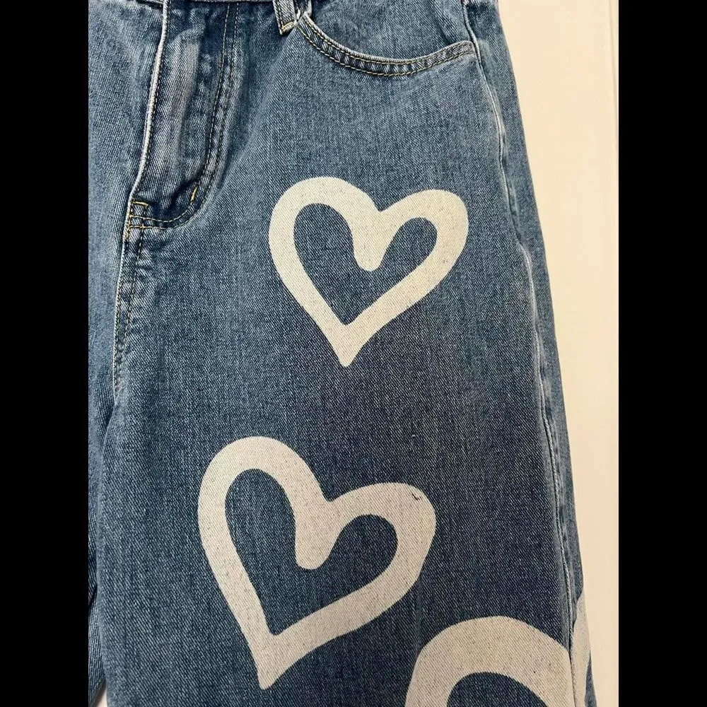 Cider Trendy Heart-Print Denim Jeans size Large - Image 2