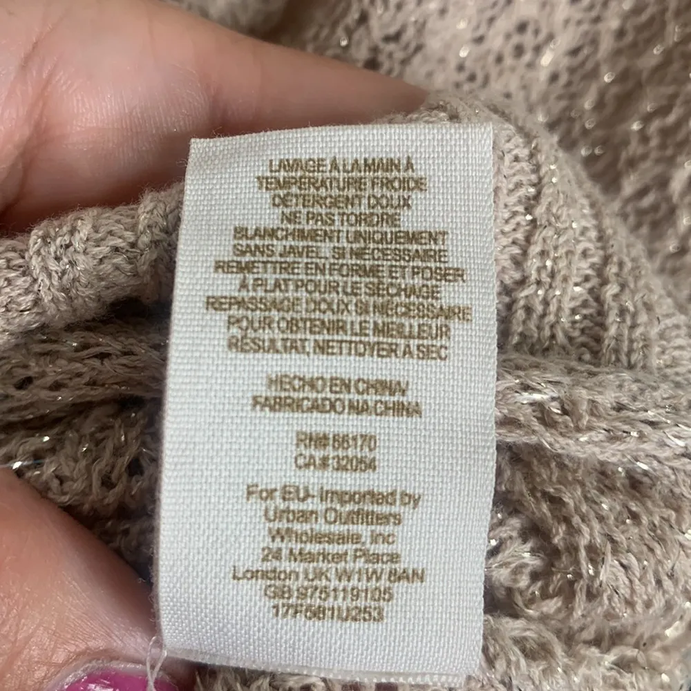 Free People Tan Cream Lace Inlay Knit Dolman Pullover Sweater W-090 Sz XS - Image 6