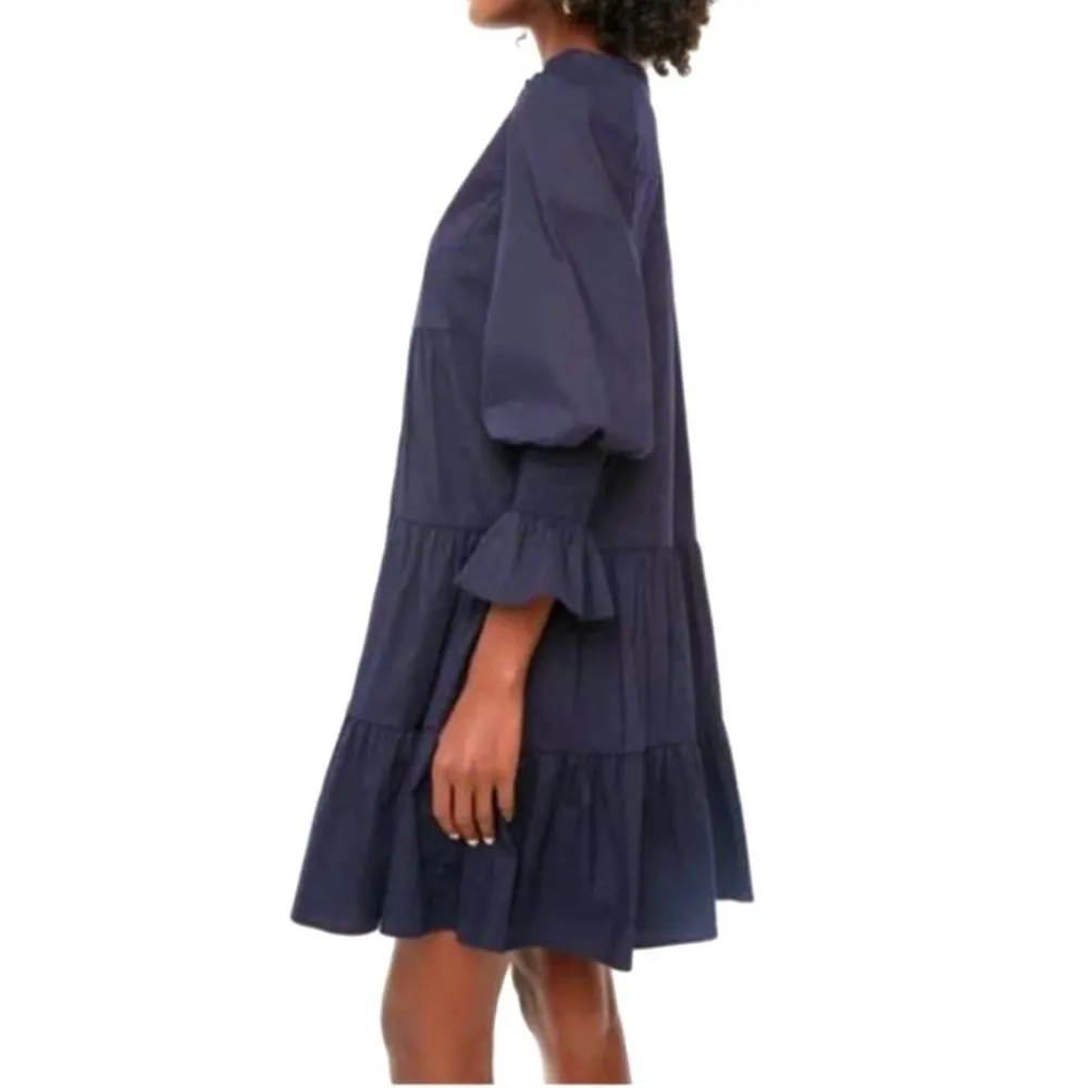 Pomander Place Tuckernuck Kenzo Mini Dress Tiered Crepe Navy Blue Size M - Image 2