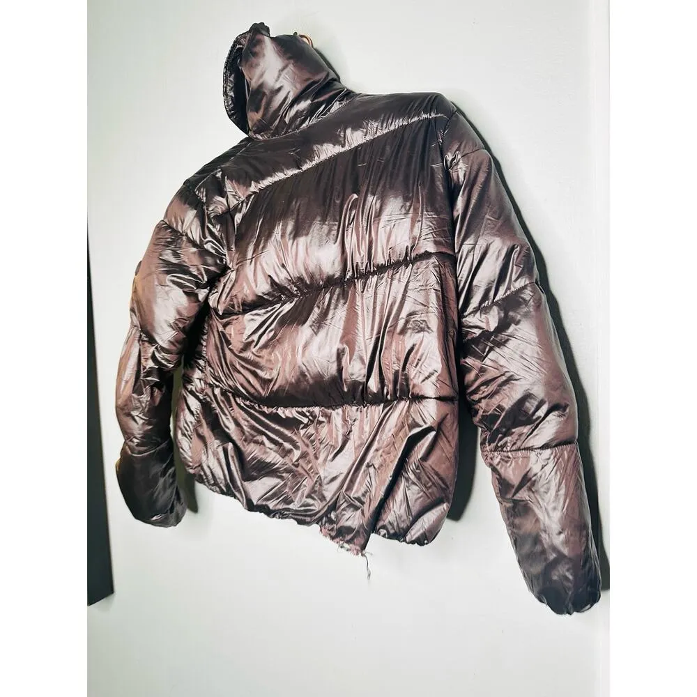 SAVE THE DUCK Ishya Puffer Black Brown Copper Moto Quilted Coat Jacket Size S - Image 5