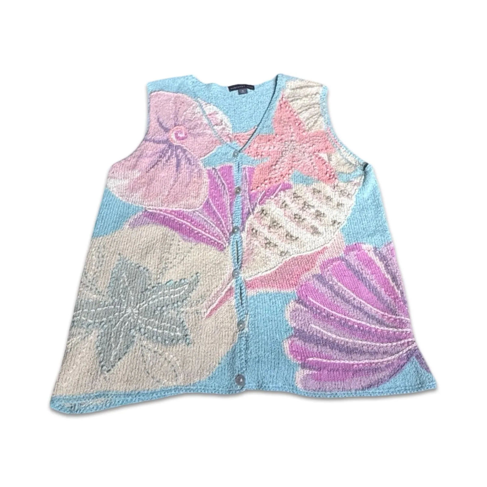 Pastel Seashell Knit Vest Silk Linen Coastal Cottagecore Fairy Mermaid Ocean Blue Size XL - Image 2