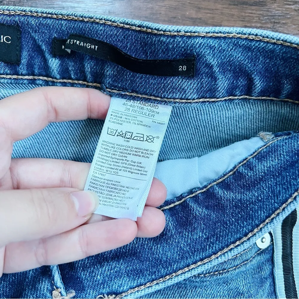 Banana Republic • Mid Rise Straight Jeans light wash black blue side stripe - Image 5